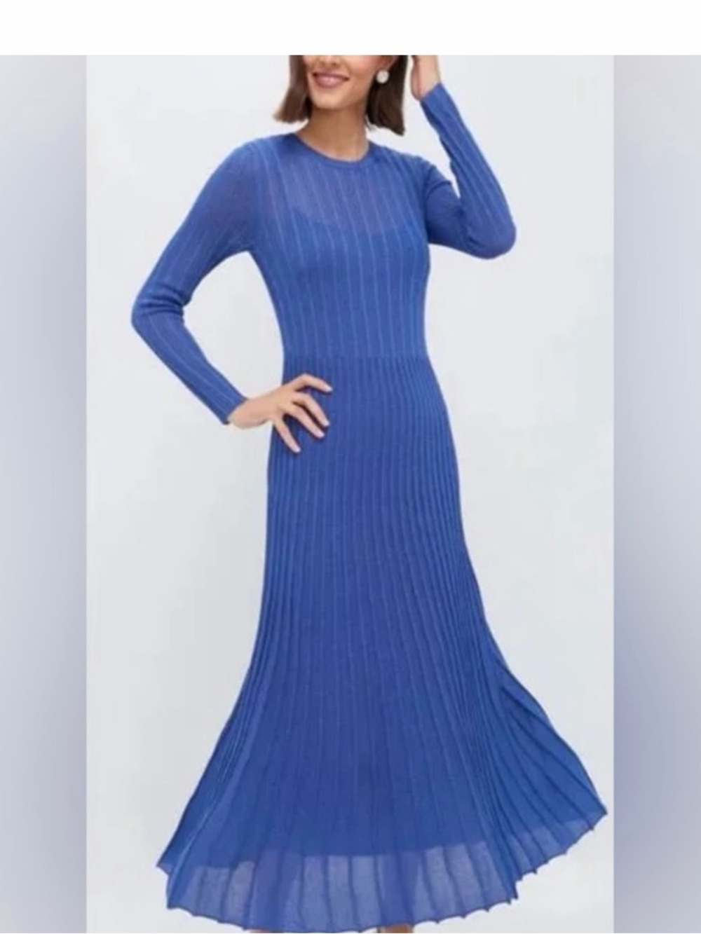 Hyacinth House Women's Long-Sleeve Ribbed Midi Dress in Deep Blue